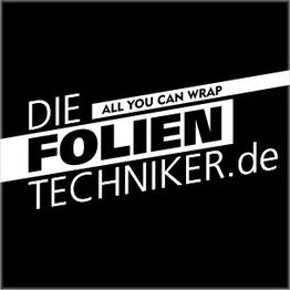 Schwarzes Logo mit weißem Text: "Die Folientechniker.de, All you can wrap".