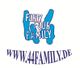 Blaues "Forty Four Family"-Logo mit Webseite www.44family.de darunter.