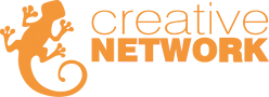 Orange Gecko-Logo mit dem Text "creative NETWORK" rechts daneben.