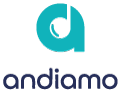 Logo de "andiamo" con una letra "a" estilizada en color turquesa.