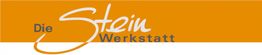 Logo mit Text "Die Stein Werkstatt" auf orange-weißem Hintergrund.