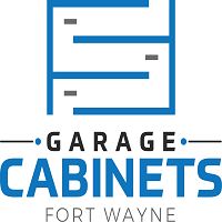 Logo of Garage Cabinets Fort Wayne with a stylized cabinet design in blue.