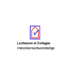 Logo von Lochmann et Colleage, Immobiliensachverständige, mit Haus und Häkchen-Symbol.