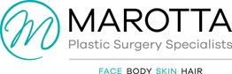 Marotta Plastic Surgery Specialists logo with focus on face, body, skin, and hair services.