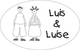 Zwei gezeichnete Figuren neben dem Text "Luis & Luise" in einem ovalen Rahmen.
