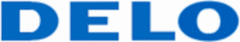 Blaues DELO-Logo auf weißem Hintergrund.