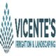 Vicente's Irrigation & Landscaping logo with water droplet design on the left.