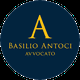 Logo circolare blu scuro con "Basilio Antoci Avvocato" in lettere dorate.