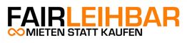 Text-Logo: "FAIRLEIHBAR" mit Slogan "Mieten statt kaufen", Unendlichkeitszeichen links.
