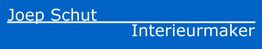 Logo met de tekst "Joep Schut Interieurmaker" in witte letters op een blauwe achtergrond.