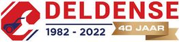 Logo Deldense, 1982-2022, 40 jaar jubileum met een pictogram van een grasmaaier.