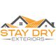 Logo of Stay Dry Exteriors with stylized house roofs in orange and gray.