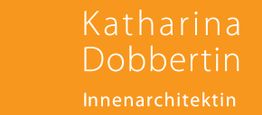 Oranger Hintergrund mit weißem Text: "Katharina Dobbertin, Innenarchitektin".
