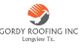 Logo of Gordy Roofing Inc, Longview, TX, with a hammer and orange stripes in a circle.