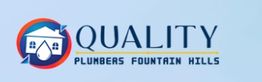 Logo for "Quality Plumbers Fountain Hills" with a house and water droplet symbol.