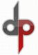 Abstraktes Logo mit den Buchstaben "d" in Grau und "p" in Rot, verbunden in einem vertikalen Design.