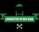 Logo van Loodgieter in Den Haag met gereedschap en een groene pet.