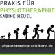 Schwarz-weiße Evolutionsgrafik mit Text: "Praxis für Physiotherapie Sabine Heuel".