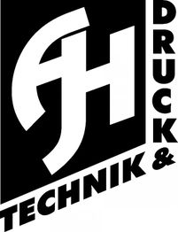 Schwarz-weißes Logo mit Buchstaben "FH", dazu Text: "Druck & Technik" seitlich und unten.