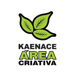 Logotipo com três folhas verdes e texto "KAENACE ÁREA CRIATIVA" em preto e verde.