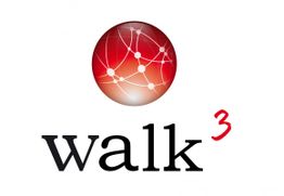 Rotes Kugellogo über dem Wort "walk" mit hochgestellter 3. Vernetzte Punkte in der Kugel.