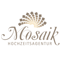 Logo von Mosaik Hochzeitsagentur mit stilisiertem, mosaikartigem Muster darüber.