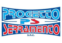 Logo con testo blu e rosso: "Progetto Serramento S.N.C." su sfondo bianco.