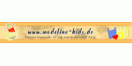 Banner mit der Aufschrift "www.modeline-kids.de" und Kinderzeichnungen auf einem orangen Hintergrund.