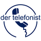 Kreisförmiges Logo mit einem Telefonhörer und dem Schriftzug "der telefonist" in Blau.
