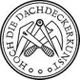 Rundes Logo mit Werkzeugen, umgeben von der Aufschrift "Hoch die Dachdeckerkunst".