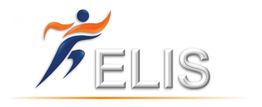 Logo mit stilisiertem Menschen und Text "ELIS" in blauer und orangefarbener Grafik.