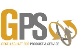 Logo der "Gesellschaft für Produkt & Service" mit orangenen und grauen Grafikelementen.