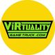 Bright yellow circle with "ViRtuality Game Truck .com" text in bold green and black.