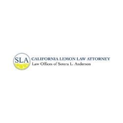 Logo for California Lemon Law attorney, Sotera L. Anderson, with initials SLA and lemon graphic.