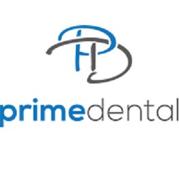 Logo with "prime dental" text and interlocking blue and gray letters above.