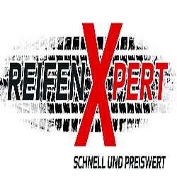 Logo mit Reifenmuster: "REIFENXPERT" in großen Buchstaben, darunter "SCHNELL UND PREISWERT".
