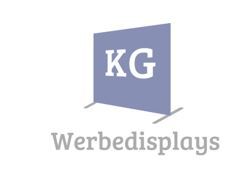 Logo mit lila Rechteck, "KG" in Weiß darauf, darunter Text "Werbedisplays" in Grau.