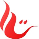 Rotes, geschwungenes, kalligrafisches Symbol auf weißem Hintergrund.