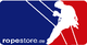 Logo: Silhouette einer abseilenden Person, roter und blauer Hintergrund, Text "ropestore.de".