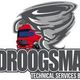 Rood vrachtwagen met tornado en tekst "Droogsma Technical Services B.V." in grijze letters.