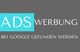 Text: "ADS Werbung - Bei Google gefunden werden" auf grauem Hintergrund.