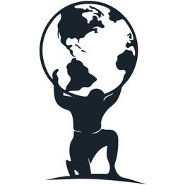 Silhouette einer Figur, die die Erde auf den Schultern trägt.