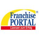 Logo mit Schriftzug "Franchise PORTAL - Lizenzen zum Erfolg" in Blau, Gelb und Rot.