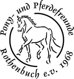 Schwarz-weißes Logo mit Pferd und dem Text "Pony- und Pferdefreunde Rothenbuch e.V. 1968".