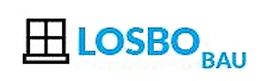 Logo mit stilisiertem Fenster und Text "LOSBO BAU" in blauer Schrift.