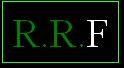 Schwarze Fläche mit grünem Rand und der Aufschrift "R.R.F" in grünen und weißen Buchstaben.