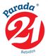 Logotipo da Parada 21 Bebidas com texto em azul e vermelho sobre fundo branco.