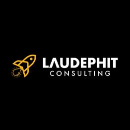 Logo von Laudephit Consulting mit einer gelben Rakete auf schwarzem Hintergrund.