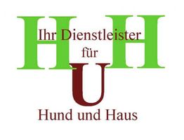 Textlogo: "Ihr Dienstleister für Hund und Haus" in Grün und Rot.