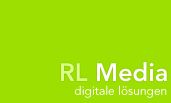 Grünes Logo mit weißem Text: "RL Media, digitale Lösungen".